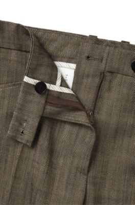 Relaxed-fit trousers in melange stretch sharkskin fabric, Brown