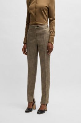 Relaxed-fit trousers in melange stretch sharkskin fabric, Brown
