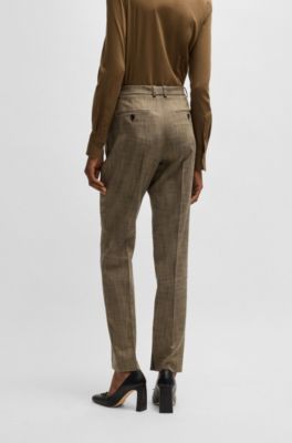 Relaxed-fit trousers in melange stretch sharkskin fabric, Brown