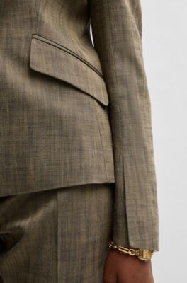 Slim-fit blazer in melange sharkskin fabric, Brown
