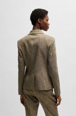 Slim-fit blazer in melange sharkskin fabric, Brown