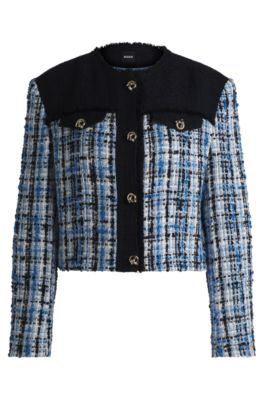 BOSS - Tweed jacket with contrast panels and knot buttons