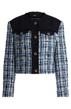Tweed jacket with contrast panels and knot buttons