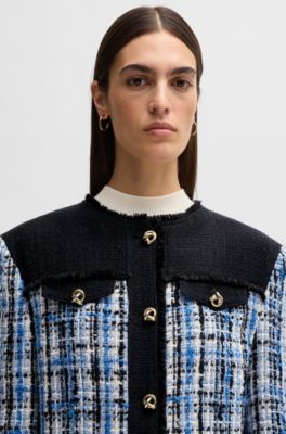 Chaqueta de tweed con paneles en contraste y botones de nudo, Fantas&iacute;a