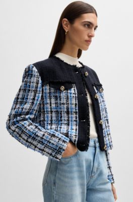Chaqueta de tweed con paneles en contraste y botones de nudo, Fantas&iacute;a