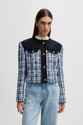 Chaqueta de tweed con paneles en contraste y botones de nudo, Fantas&iacute;a