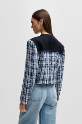 Chaqueta de tweed con paneles en contraste y botones de nudo, Fantas&iacute;a