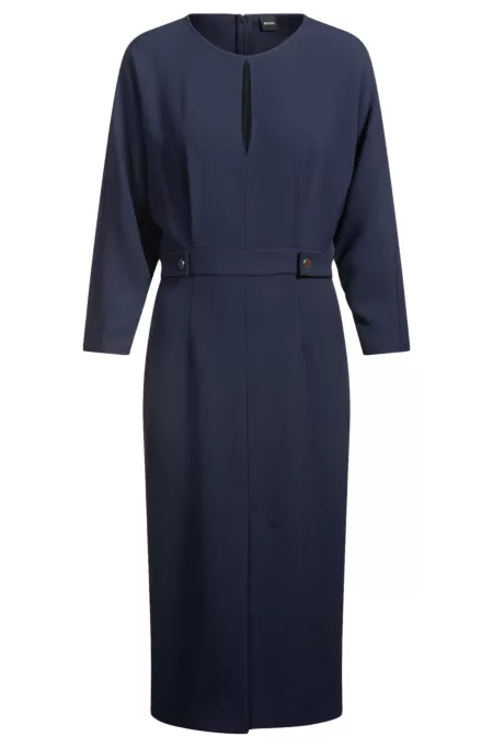 Mixed-material dress with button-tab waist