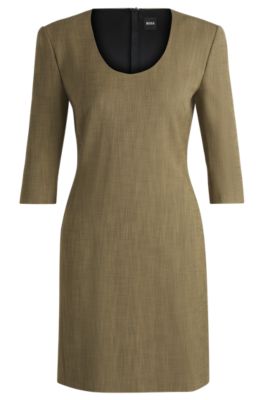 BOSS - Scoop-neck dress in herringbone stretch fabric