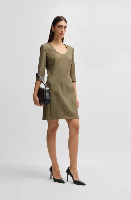 Scoop-neck dress in herringbone stretch fabric