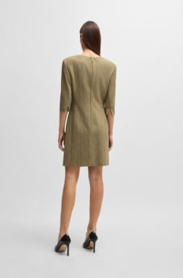 Scoop-neck dress in herringbone stretch fabric, Green