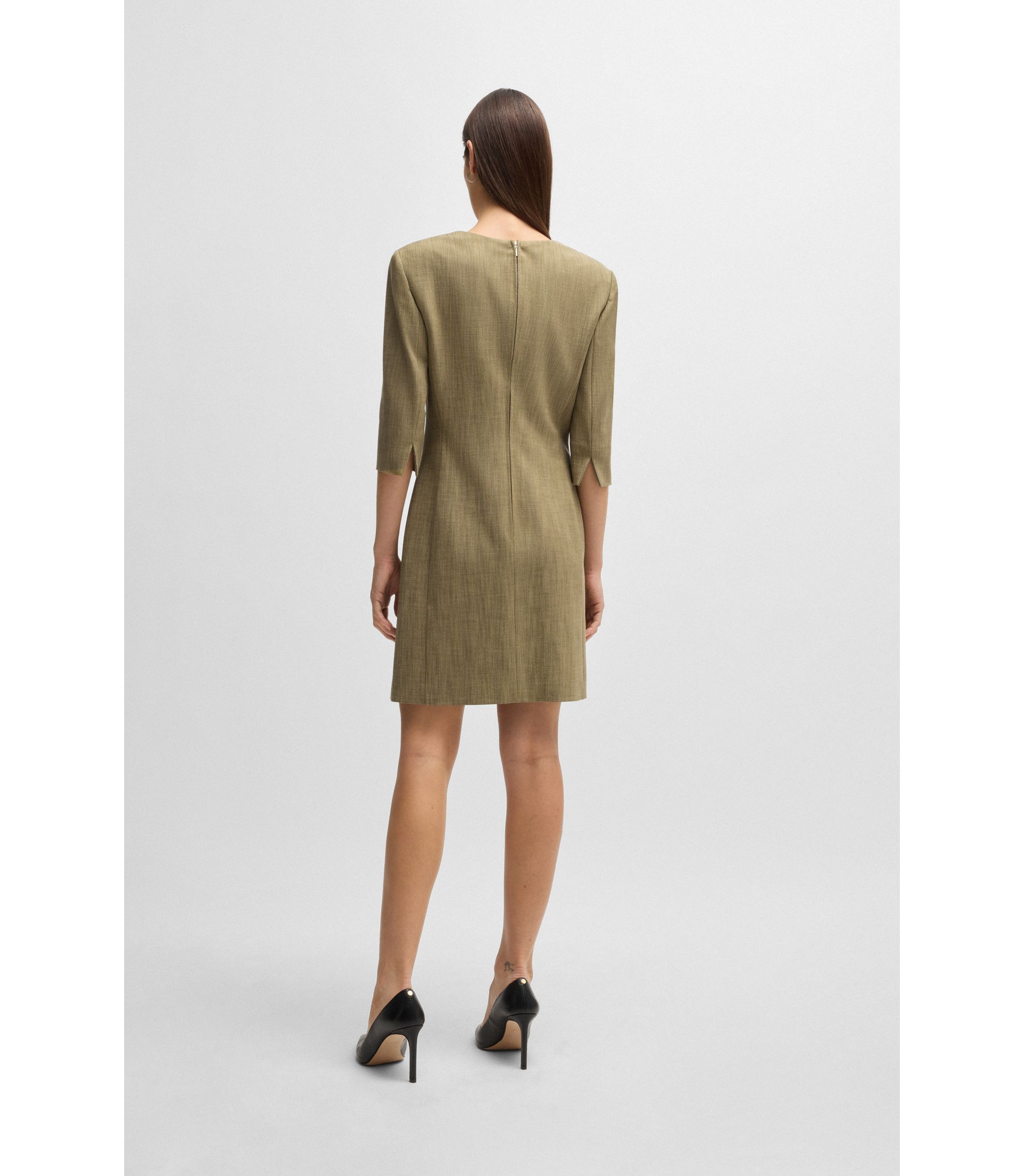 BOSS - Scoop-neck dress in herringbone stretch fabric - Green