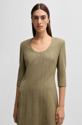 Scoop-neck dress in herringbone stretch fabric, Green