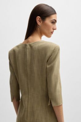 Scoop-neck dress in herringbone stretch fabric, Green