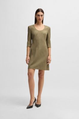 Scoop-neck dress in herringbone stretch fabric, Green