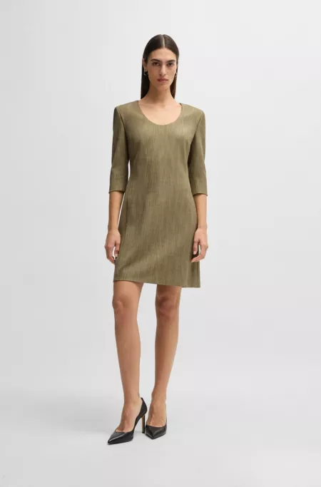 Scoop-neck dress in herringbone stretch fabric