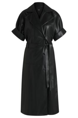 Vestido relaxed fit estilo gabardina de piel sint&eacute;tica, Negro