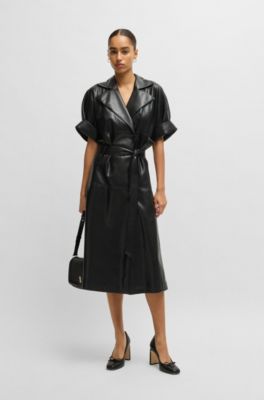 Vestido relaxed fit estilo gabardina de piel sint&eacute;tica, Negro