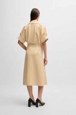 Trench-style relaxed-fit dress in faux leather, Light Beige