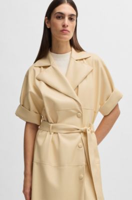 Trench-style relaxed-fit dress in faux leather, Light Beige