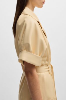Trench-style relaxed-fit dress in faux leather, Light Beige