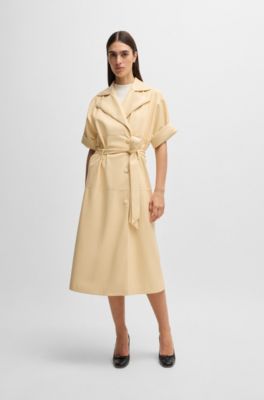 Trench-style relaxed-fit dress in faux leather, Light Beige