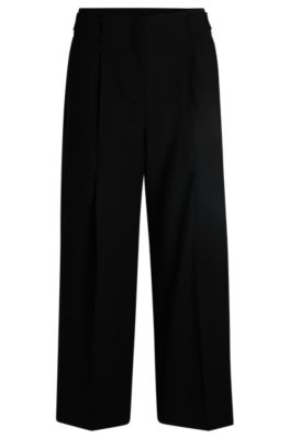Hugo Boss Regular-fit High-waisted Trousers In Wool In Black