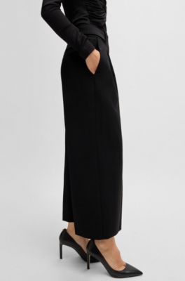 Regular-fit high-waisted trousers in wool, Black