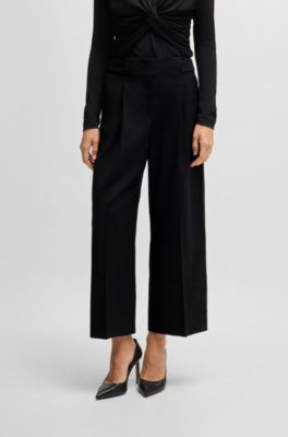 Regular-fit high-waisted trousers in wool, Black