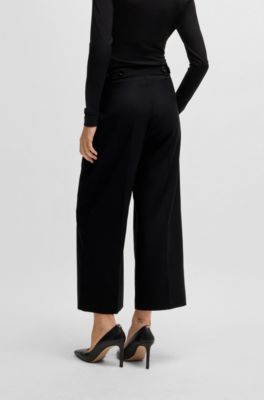 Regular-fit high-waisted trousers in wool, Black