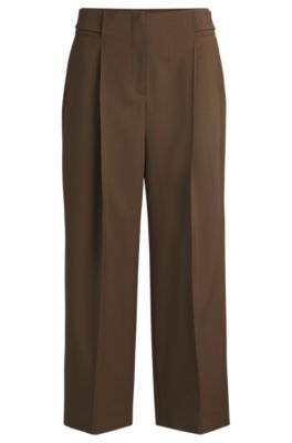 Regular-fit high-waisted trousers in wool, Light Brown