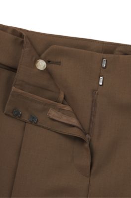 Regular-fit high-waisted trousers in wool, Light Brown