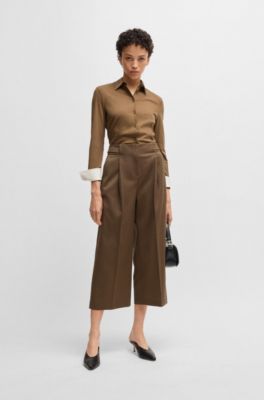 Regular-fit high-waisted trousers in wool, Light Brown
