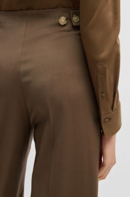 Regular-fit high-waisted trousers in wool, Light Brown