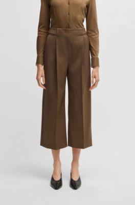 Regular-fit high-waisted trousers in wool, Light Brown