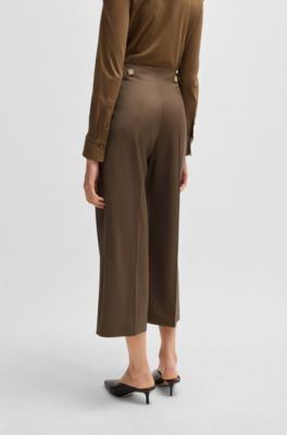 Regular-fit high-waisted trousers in wool, Light Brown