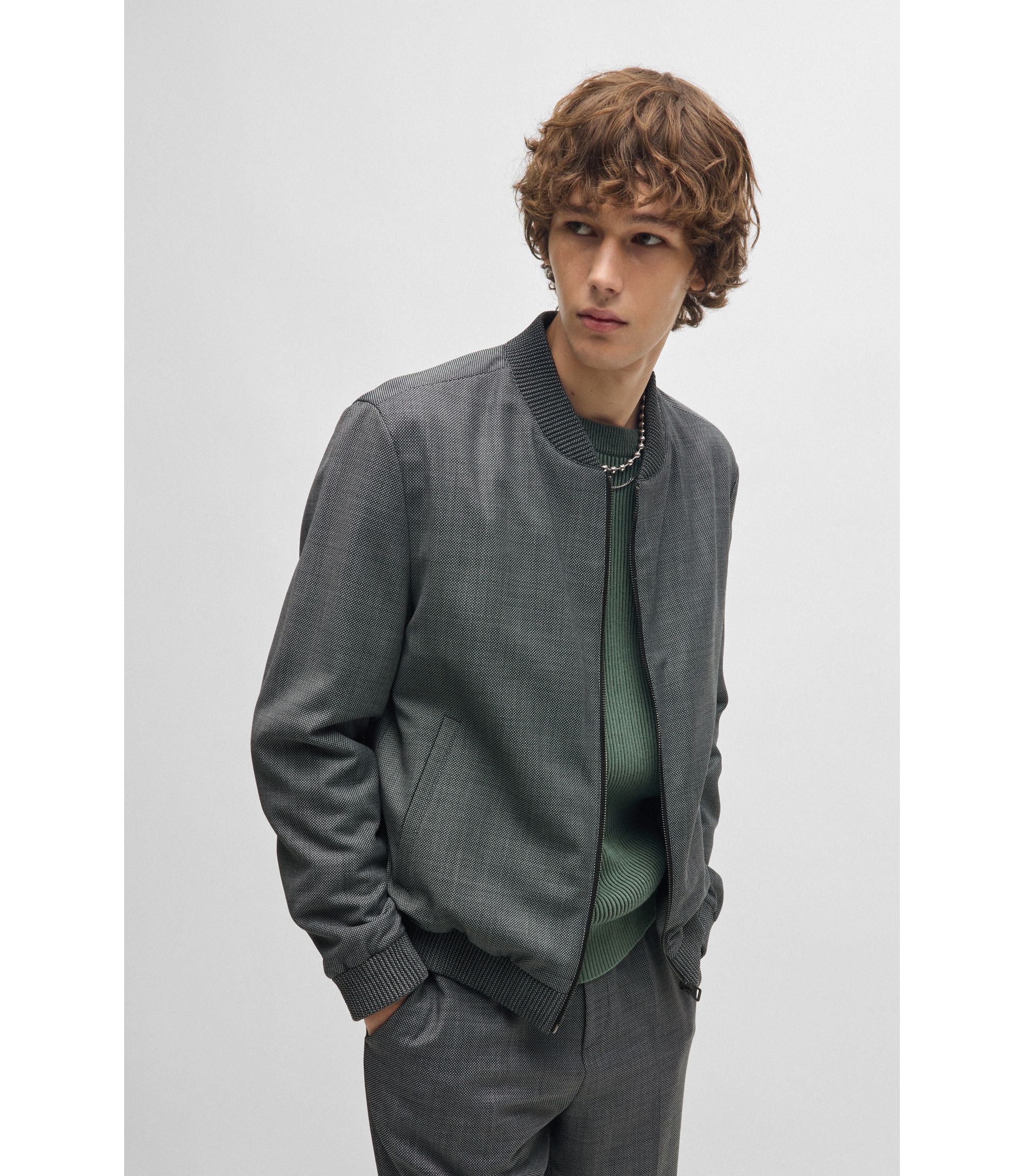 【deres】 8th collection All-around jacket HUGO - Slim-fit jacket in micro-patterned birdseye cloth - Light Grey
