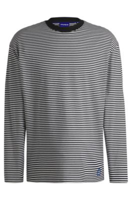 Cotton-jersey loose-fit T-shirt with horizontal stripe, Patterned