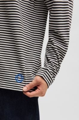 Cotton-jersey loose-fit T-shirt with horizontal stripe, Patterned