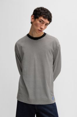 Cotton-jersey loose-fit T-shirt with horizontal stripe, Patterned