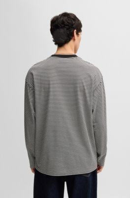 Cotton-jersey loose-fit T-shirt with horizontal stripe, Patterned