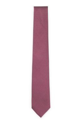 Silk-blend tie with jacquard pattern, Dark pink