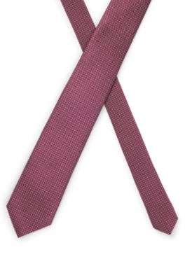 Silk-blend tie with jacquard pattern, Dark pink