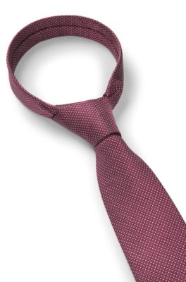 Silk-blend tie with jacquard pattern, Dark pink