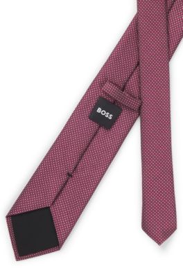 Silk-blend tie with jacquard pattern, Dark pink