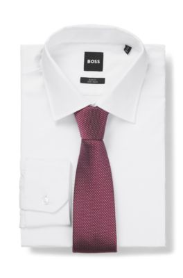Silk-blend tie with jacquard pattern, Dark pink