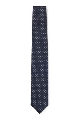 Silk-blend tie with jacquard-woven pattern, Dark Blue