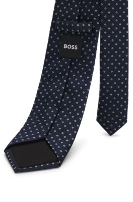 Silk-blend tie with jacquard-woven pattern, Dark Blue