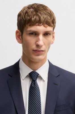 Silk-blend tie with jacquard-woven pattern, Dark Blue