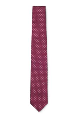 Silk-blend tie with jacquard-woven pattern, Dark pink